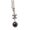 Image 6 : Chanel Silvertone CC Black Dangle Necklace