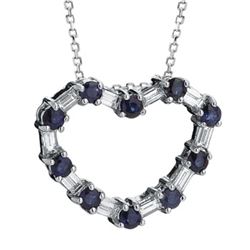 14k White Gold 1.04CTW Blue Sapphire and Diamond Pendant, (VS2-SI1/G-H)