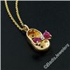 Image 2 : 14kt Yellow Gold 0.33 ctw Ruby and Diamond Bow Baby Girl Shoe Pendant Necklace