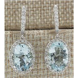 9.96 CTW Natural Aquamarine And Diamond Earrings 18K Solid White Gold