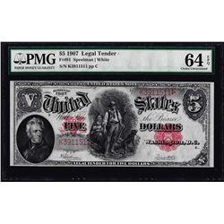 1907 $5 Woodchopper Legal Tender Note Fr.91 PMG Choice Uncirculated 64EPQ