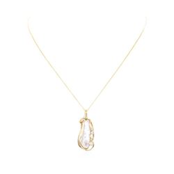 14KT Yellow Gold 0.10 ctw Diamond and Freshwater Pearl Pendant with Chain