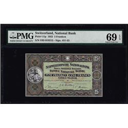 1952 Switzerland 5 Franken Note Pick# 11p PMG Superb Gem Uncirculated 69EPQ