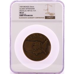 1959 Alaska Statehood Medallic Art Co. N.Y Bronze 63mm Medal NGC MS67