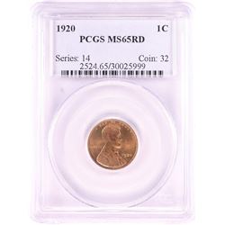 1920 Lincoln Wheat Cent Coin PCGS MS65RD