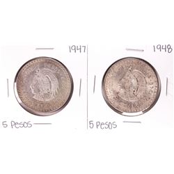 Lot of 1947-1948 Mexico Cuauhtemoc Cinco Pesos Silver Coins