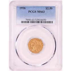 1926 $2 1/2 Indian Head Quarter Eagle Gold Coin PCGS MS63