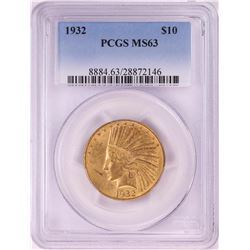 1932 $10 Indian Head Eagle Gold Coin PCGS MS63