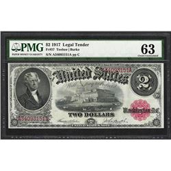 1917 $2 Legal Tender Note Fr.60 PMG Choice Uncirculated 63