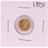 Image 1 : 1851 Type 1 $1 Liberty Head Gold Dollar Coin