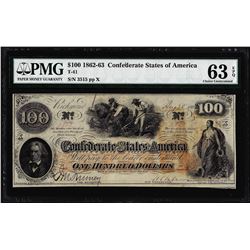 1862 $100 Confederate States of America Note T-41 PMG Choice Uncirculated 63EPQ