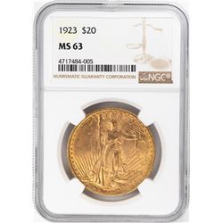 1923 $20 St. Gaudens Double Eagle Gold Coin NGC MS63