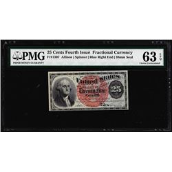 1863 25 Cent 4th Issue Fractional Currency Note Fr.1307 PMG Choice Uncirculated 63EPQ