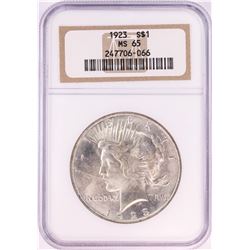 1923 $1 Peace Silver Dollar Coin NGC MS65