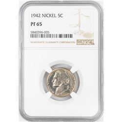 1942 Proof Jefferson Nickel Coin NGC PF65