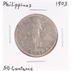 Image 1 : 1903 Philippines 50 Centavos Silver Coin