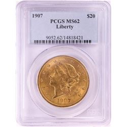 1907 $20 Liberty Head Double Eagle Gold Coin PCGS MS62