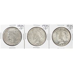 Lot of (3) 1925-S $1 Peace Silver Dollar Coins