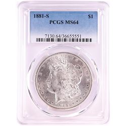 1881-S $1 Morgan Silver Dollar Coin PCGS MS64 Nice Toning