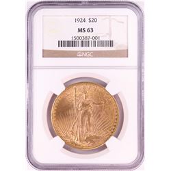 1924 $20 St. Gaudens Double Eagle Gold Coin NGC MS63