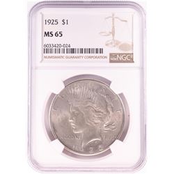 1925 $1 Peace Silver Dollar Coin NGC MS65