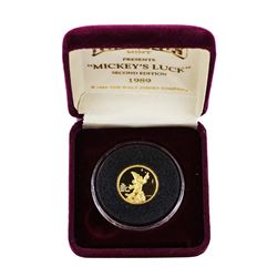 1989 Rarities Mint Disney Mickey Good Luck 1/4 Oz. Gold Coin w/ Box