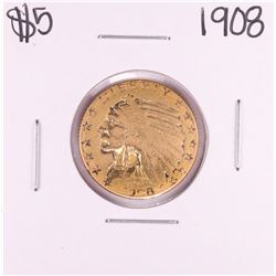 1908 $5 Indian Head Half Eagle Gold Coin