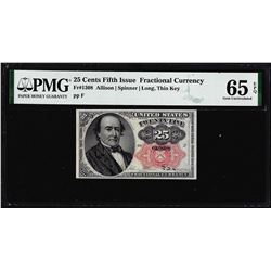 1874 25 Cent Fifth Issue Fractional Note Fr.1308 PMG Gem Uncirculated 65EPQ