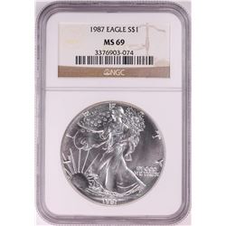 1987 $1 American Silver Eagle Coin NGC MS69