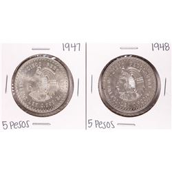 Lot of 1947-1948 Mexico Cuauhtemoc Cinco Pesos Silver Coins