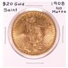 Image 1 : 1908 No Motto $20 Saint Gaudens Double Eagle Gold Coin