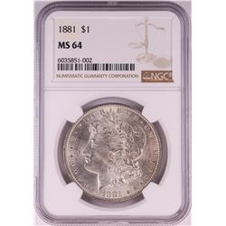1881 $1 Morgan Silver Dollar Coin NGC MS64