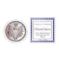 United Snakes of America Indian Skull 1 oz Antique Silver Proof Round w/COA