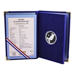 1988 Rarities Mint Disney Mickey International Icon 1oz Fine Silver Round w/Box & COA