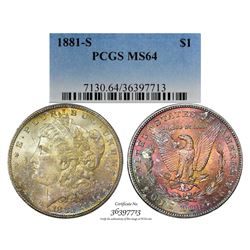 1881-S $1 Morgan Silver Dollar Coin PCGS MS64 Amazing Toning
