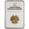 Image 1 : 1909 $5 Indian Head Half Eagle Gold Coin NGC MS61