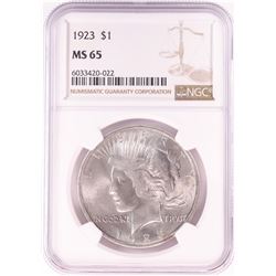 1923 $1 Peace Silver Dollar Coin NGC MS65
