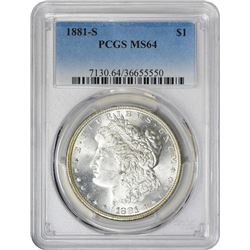 1881-S $1 Morgan Silver Dollar Coin PCGS MS64 Amazing Toning