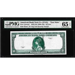 1929 10 Unit American Bank Note Co. "Test Note" PMG Gem Uncirculated 65EPQ