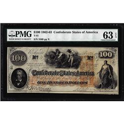 1862 $100 Confederate States of America Note T-41 PMG Choice Uncirculated 63EPQ