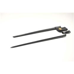 U.S. Trapdoor type 4 rifle bayonet with black enamel painted original scabbard, dated at the throa