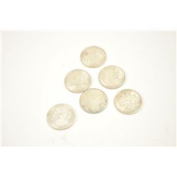 Small horde of 6 Morgan dollars, 1921 dated most likely from the same roll with no mint. Not prof