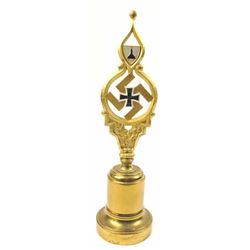 German Navy Veterans of Battleship Command flag pole top mounted on stand. Knights cross and swast