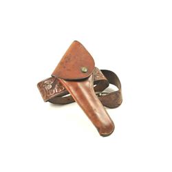 “Heiser Denver” marked 6” flap holster for medium frame double action revolver, #1435. Along with