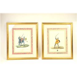 Lot of antique Italian prints of men in armor with arms. Expensively framed and matted to match a