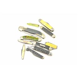 Vintage pocket knife lot with two advertisers, 4 blade Camillus New York in near fine condition wi