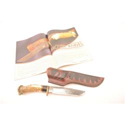 Beautiful custom knife by Jim Moyer of Idaho City, Idaho. The Birdseye Damascus steel Bowie and c
