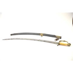 U.S. Eagle head officer’s sabre with scabbard circa 1820-1840’s. Fluted bone grip. The scabbard is