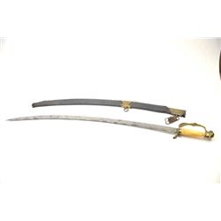 U.S. Eagle head officer’s sabre with scabbard  circa 1820-1840’s. Fluted bone grip. The  scabbard is