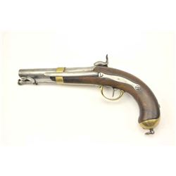 French percussion naval pistol dated 1839 with Tulle Arsenal marked lock with attached ramrod, bra